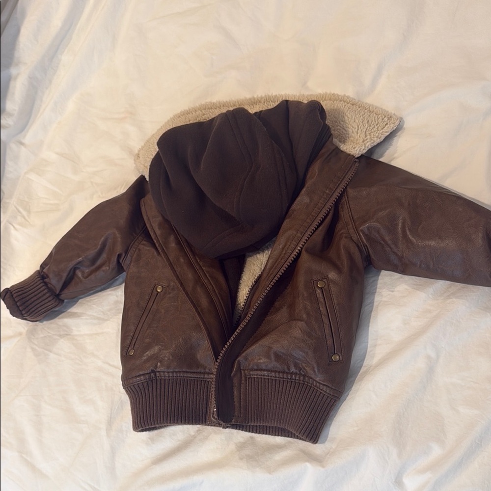 Child’s Brown Faux Leather Jacket with Hood